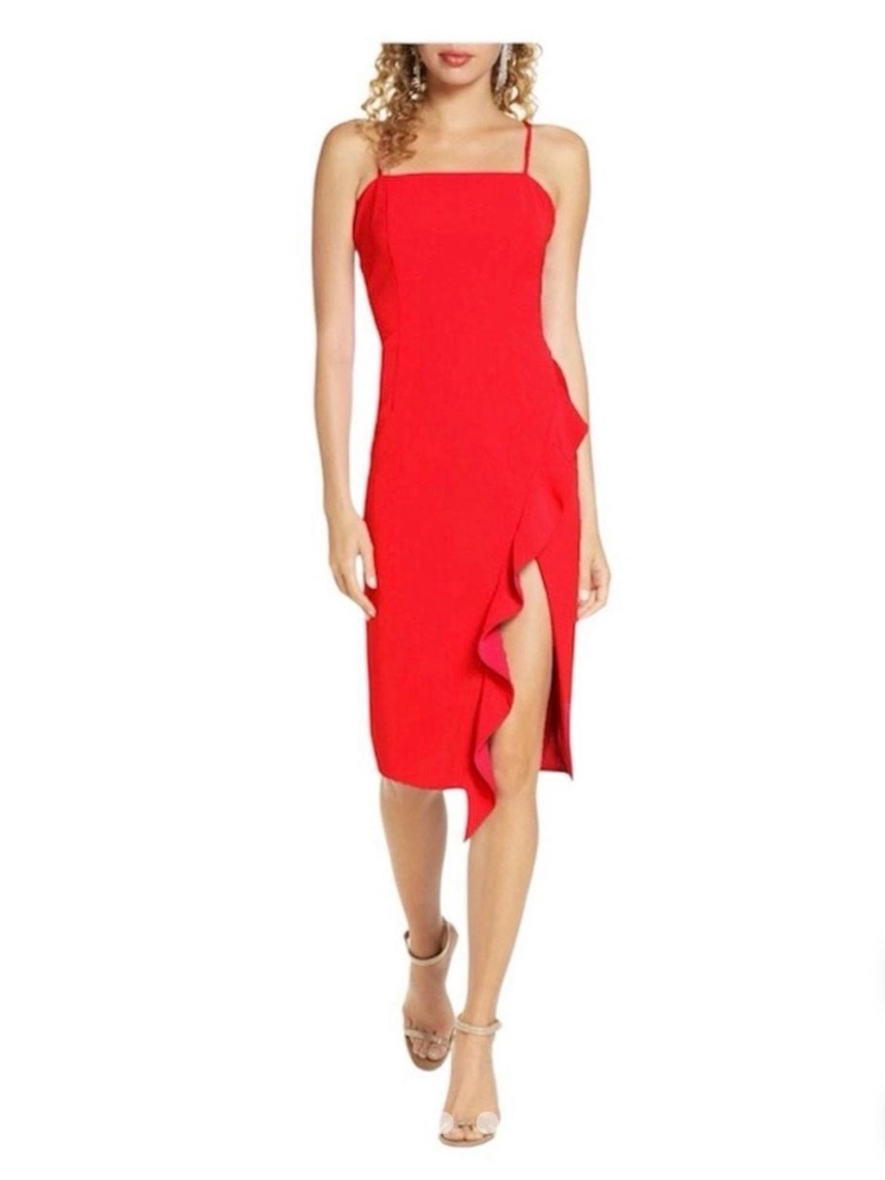 Bardot Carmelle Spaghetti-Strap Ruffle-Front Midi Dress